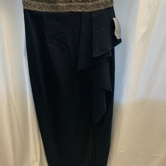 NEW Adrianna Papell Beaded Cascading Ruffle Gown in Midnight Blue‎ [SZ 4 4P ] - Picture 9 of 11